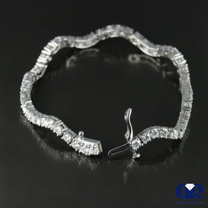 Women's 6.00 Carat Round Cut Diamond Wave Shaped Tennis Bracelet In 14K White Gold - Diamond Rise Jewelry