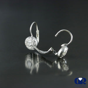 Round Cut Diamond Hoop Drop Earrings In 14K White Gold - Diamond Rise Jewelry