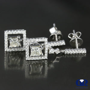 Princess Cut Diamond Drop Earrings In 18K White Gold - Diamond Rise Jewelry