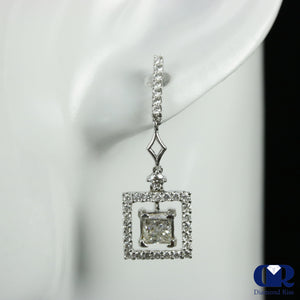 Princess Cut Diamond Drop Earrings In 18K White Gold - Diamond Rise Jewelry