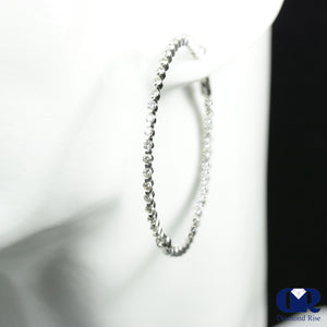 2" Diamond Inside Outside Large Hoop Earrings In 14K White Gold - Diamond Rise Jewelry