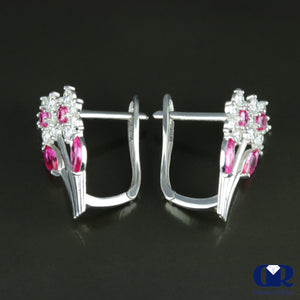 0.98 Carat Diamond & Ruby floral Style Earrings With Lever back 14K Gold - Diamond Rise Jewelry