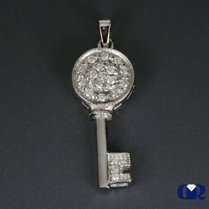Natural Diamond Key Pendant Necklace 0.46 Ct 14K Gold With 16" Chain