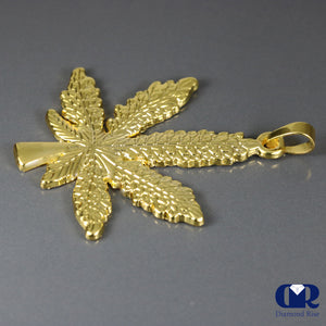 Solid 14K Yellow Gold leaf Pendant Necklace - Diamond Rise Jewelry