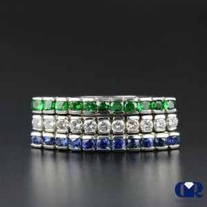 Women's Diamond Emerald & Sapphire Right Hand Ring & Cocktail Ring In 14K White Gold - Diamond Rise Jewelry