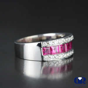 Women's Ruby and Diamond Wedding Anniversary Ring In 14K White Gold - Diamond Rise Jewelry