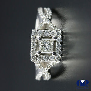 Princess Cut Diamond Halo Engagement Ring In 14K White Gold - Diamond Rise Jewelry