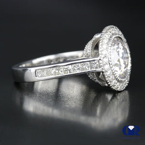 3.45 Carat Round Cut Diamond Halo Engagement Ring In 14K White Gold - Diamond Rise Jewelry