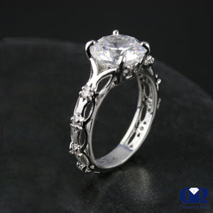 3.16 Carat Round Cut Diamond Engagement Ring In 14K White Gold - Diamond Rise Jewelry
