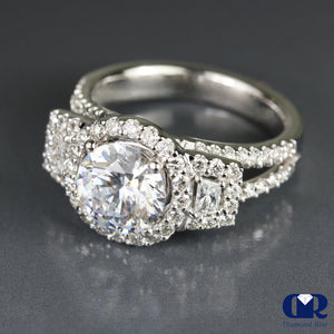 3.23 Ct Round Cut Diamond Halo Engagement Ring In 18K Gold - Diamond Rise Jewelry
