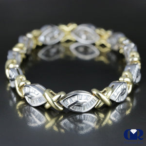 Women's 2.50 Carat Baguette Diamond Twisted Style 14K White & Yellow Gold Bracelet - Diamond Rise Jewelry