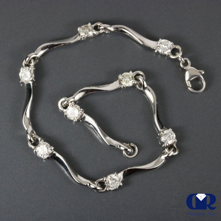 1.45 Carat Round Cut Diamond Twisted Style Tennis Bracelet 14K White Gold - Diamond Rise Jewelry