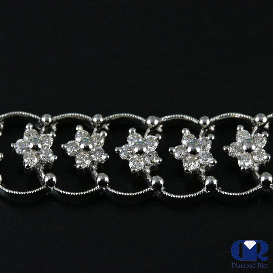 2.48 Carat Round Cut Diamond Floral Shaped Bracelet In 18K White gold - Diamond Rise Jewelry