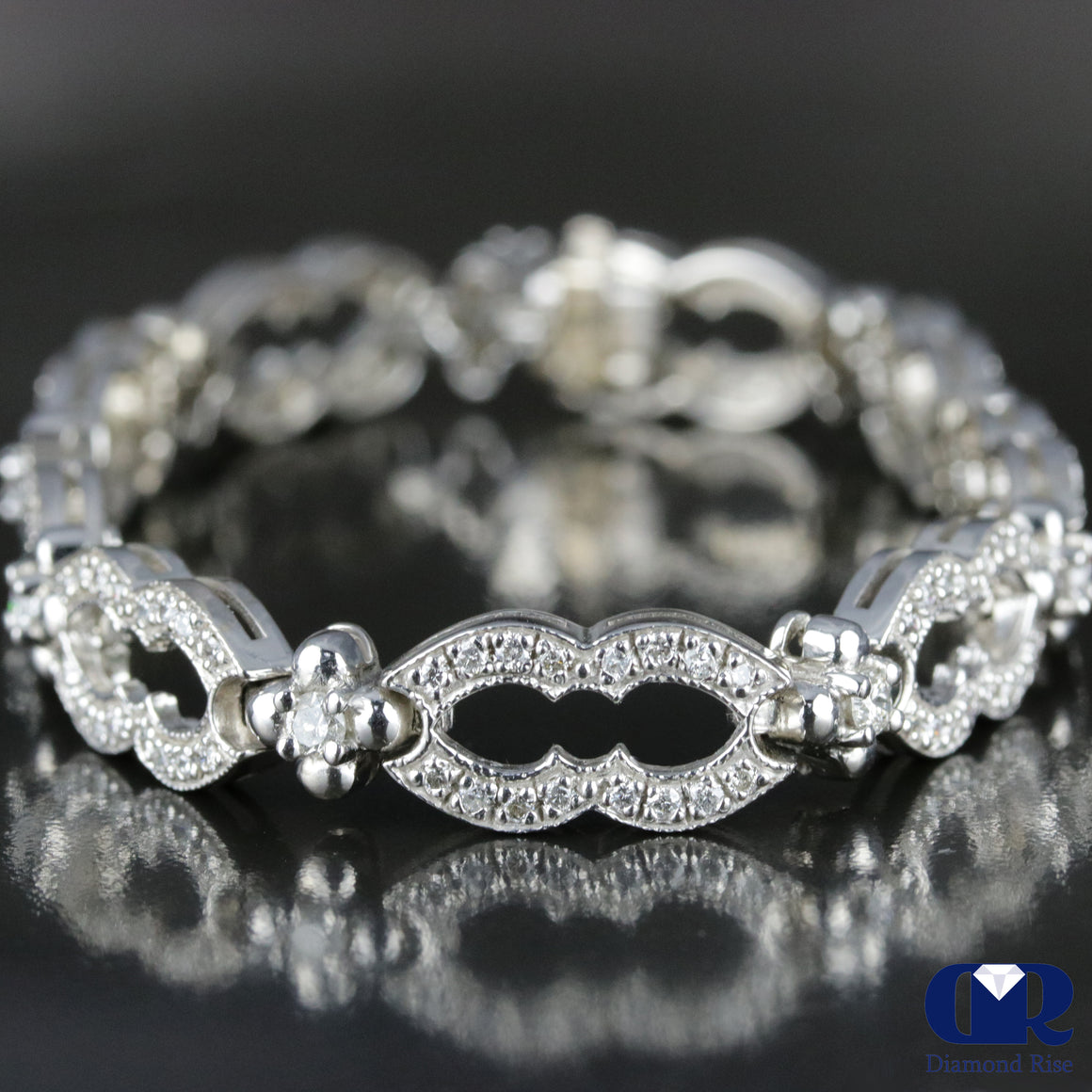 Women's 2.95 Carat Round Cut Diamond Vintage Style Bracelet In 14K White Gold - Diamond Rise Jewelry