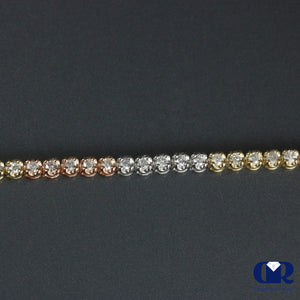 Natural 1.00 Ct Round Cut Diamond Tennis Bracelet In 14K Multicolor