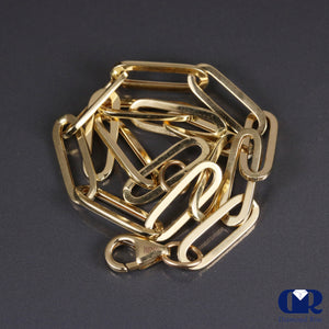 Women's 14K Yellow Gold Paper Clip Tennis Chain Bracelet Hollow Inside 7"