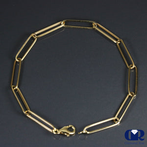 Women's 14K Yellow Gold Paper Clip Tennis Chain Bracelet Hollow Inside 7"
