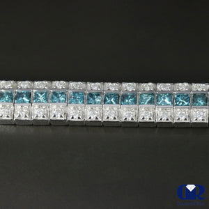 Women's 6.42 Carat Princess Cut & Round Cut Diamond Three Row Tennis Bracelet In 14K White Gold - Diamond Rise Jewelry