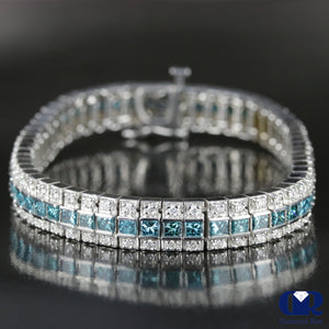 Women's 6.42 Carat Princess Cut & Round Cut Diamond Three Row Tennis Bracelet In 14K White Gold - Diamond Rise Jewelry