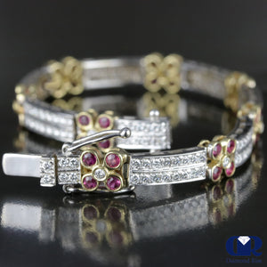 Women's 4.92 Carat Diamond & Ruby Tennis Bracelet In 14k White & Yellow Gold - Diamond Rise Jewelry