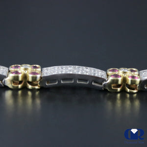 Women's 4.92 Carat Diamond & Ruby Tennis Bracelet In 14k White & Yellow Gold - Diamond Rise Jewelry