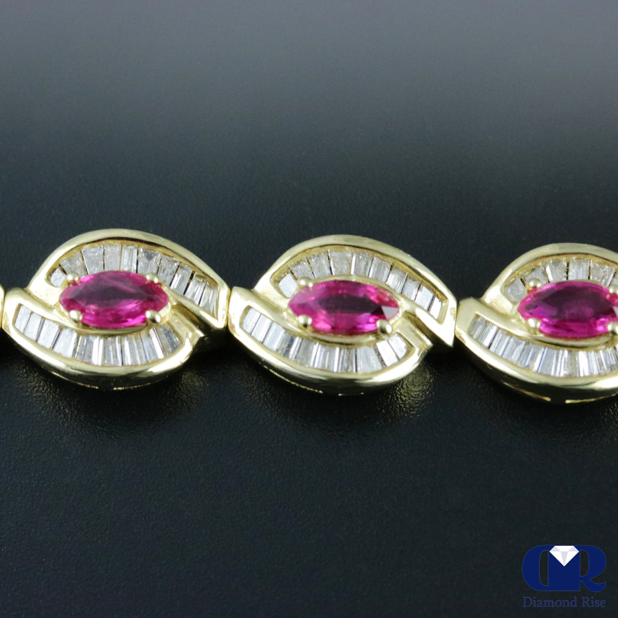 Women's 8.82 Carat Diamond And Ruby Bracelet In 14K Yellow Gold - Diamond Rise Jewelry