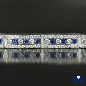 6.92 Carat Diamond & Sapphire Tennis Bracelet In 14K White Gold - Diamond Rise Jewelry