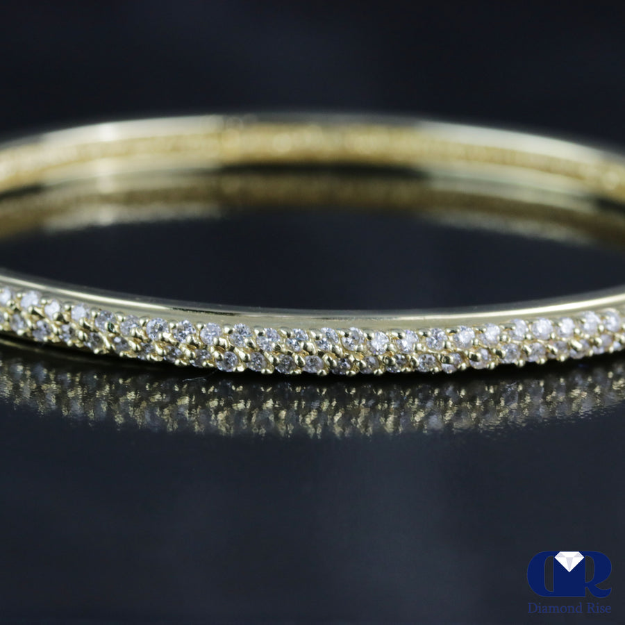 Women's 1.80 Carat Round Cut Diamond Bangle Bracelet In 14K Yellow Gold - Diamond Rise Jewelry