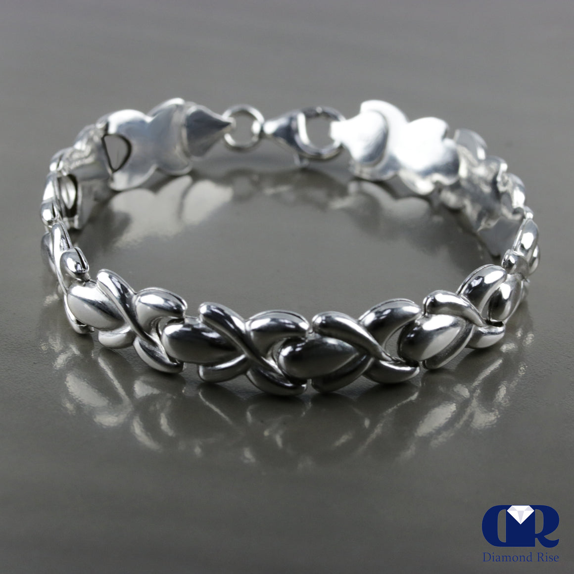 Men's 9.50 mm Pure 14K White Gold Twisted Style Chain Link Bracelet - Diamond Rise Jewelry