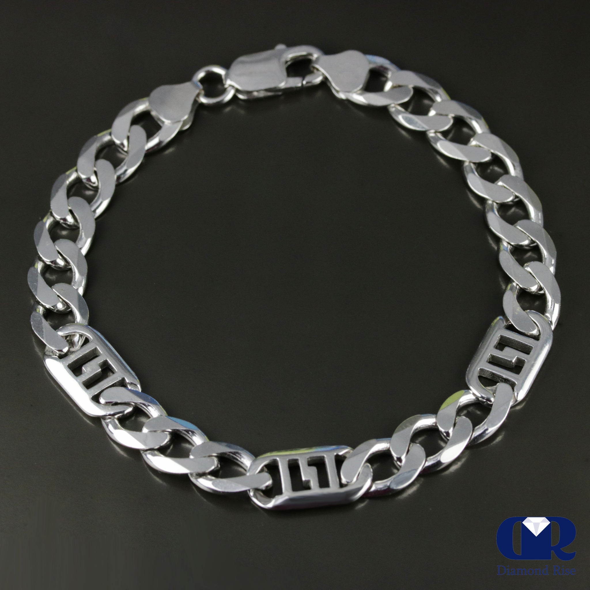 Men's Pure 10K White Gold 9 mm Figaro Link Chain bracelet