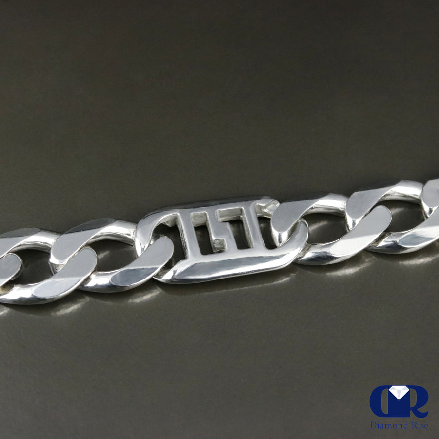 Men's 9.0 mm 14K White Gold Figaro Link Chain bracelet - Diamond Rise Jewelry