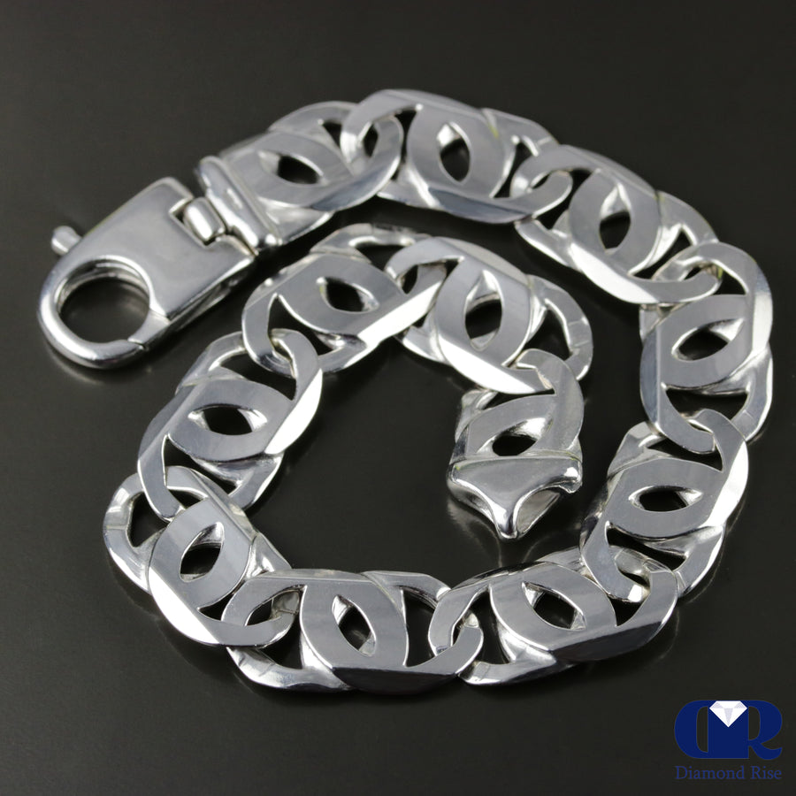 Men's 10K White Gold 11 mm Mariner Link Chain Bracelet - Diamond Rise Jewelry