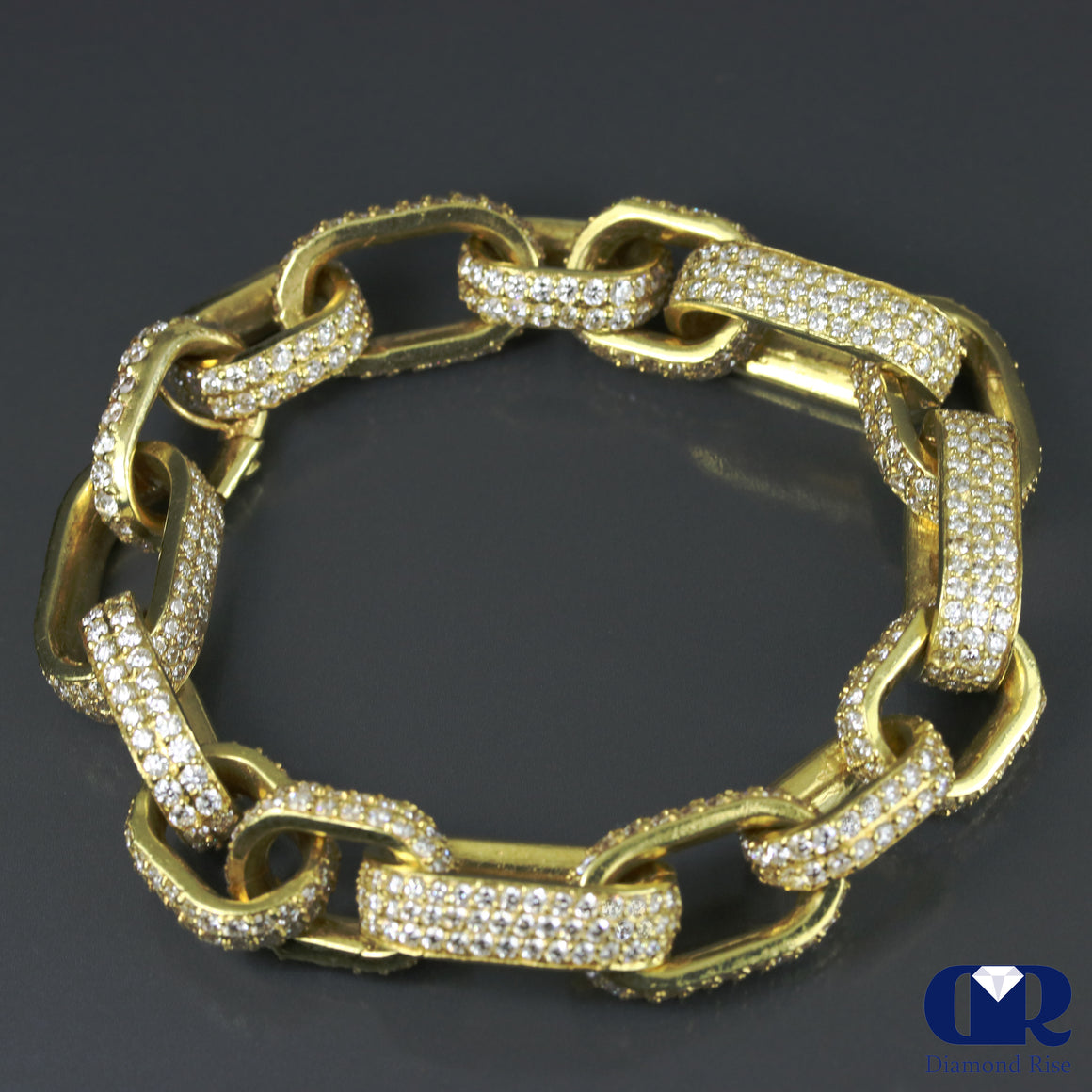 Men's 15.65 Ct. Round Cut Diamond Cube Link Bracelet In 18K Solid Heavy Yellow G - Diamond Rise Jewelry