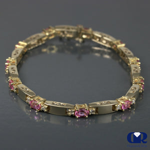 Women's Pink Sapphire & Diamond Bracelet In 14K White & Yellow Gold - Diamond Rise Jewelry