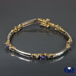 Women's Tanzanite & Diamond Tennis Bracelet In 14K Yellow & White Gold - Diamond Rise Jewelry