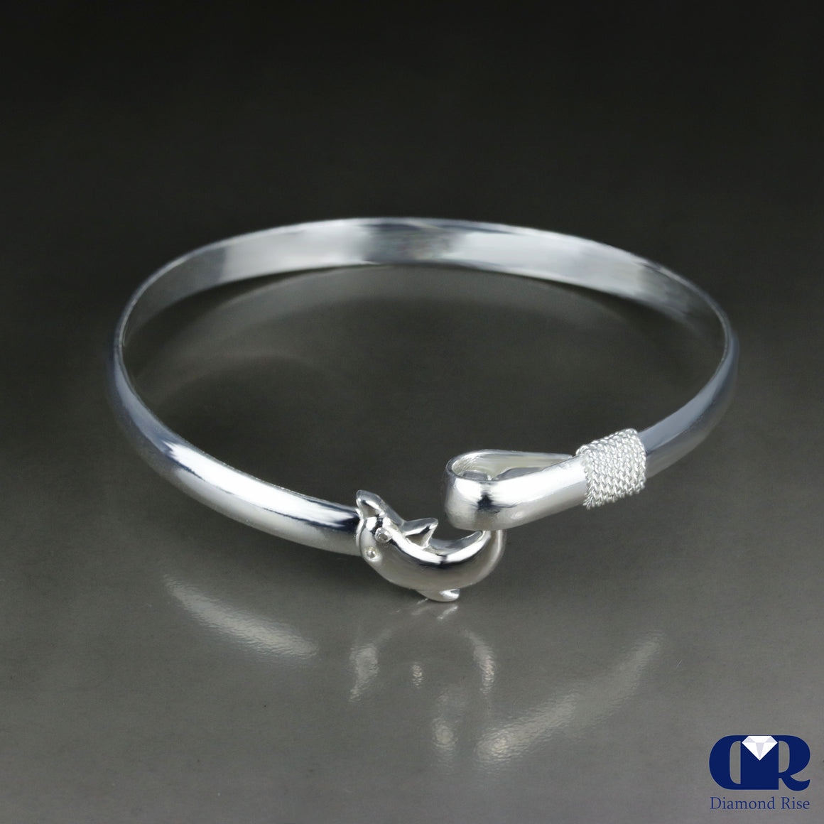 Solid 10K Gold Adjustable Dolphin Design Bangle Bracelet - Diamond Rise Jewelry