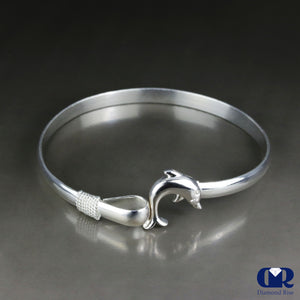 Solid 10K Gold Adjustable Dolphin Design Bangle Bracelet - Diamond Rise Jewelry