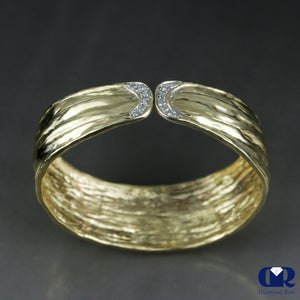 Handmade Diamond 10K Solid Gold Open Bangle Bracelet - Diamond Rise Jewelry