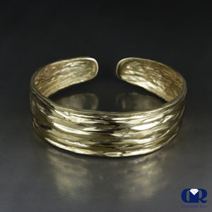 Diamond Handmade Open Bangle Bracelet In 14K Solid Yellow Gold 6.5" - 7"