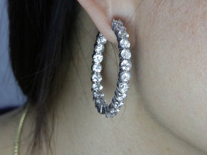 8.85 Carat Diamond Inside Outside Hoop Earrings 14K White Gold 1 1/2" - Diamond Rise Jewelry