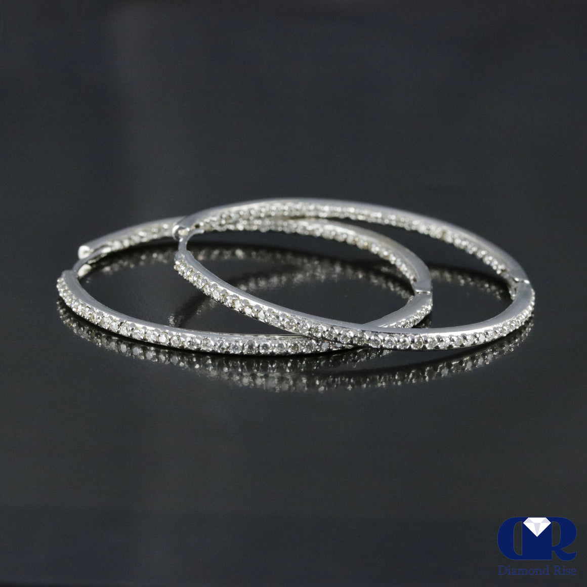 Inside-Outside Diamond Large Hoop Earrings In 14K White Gold - Diamond Rise Jewelry
