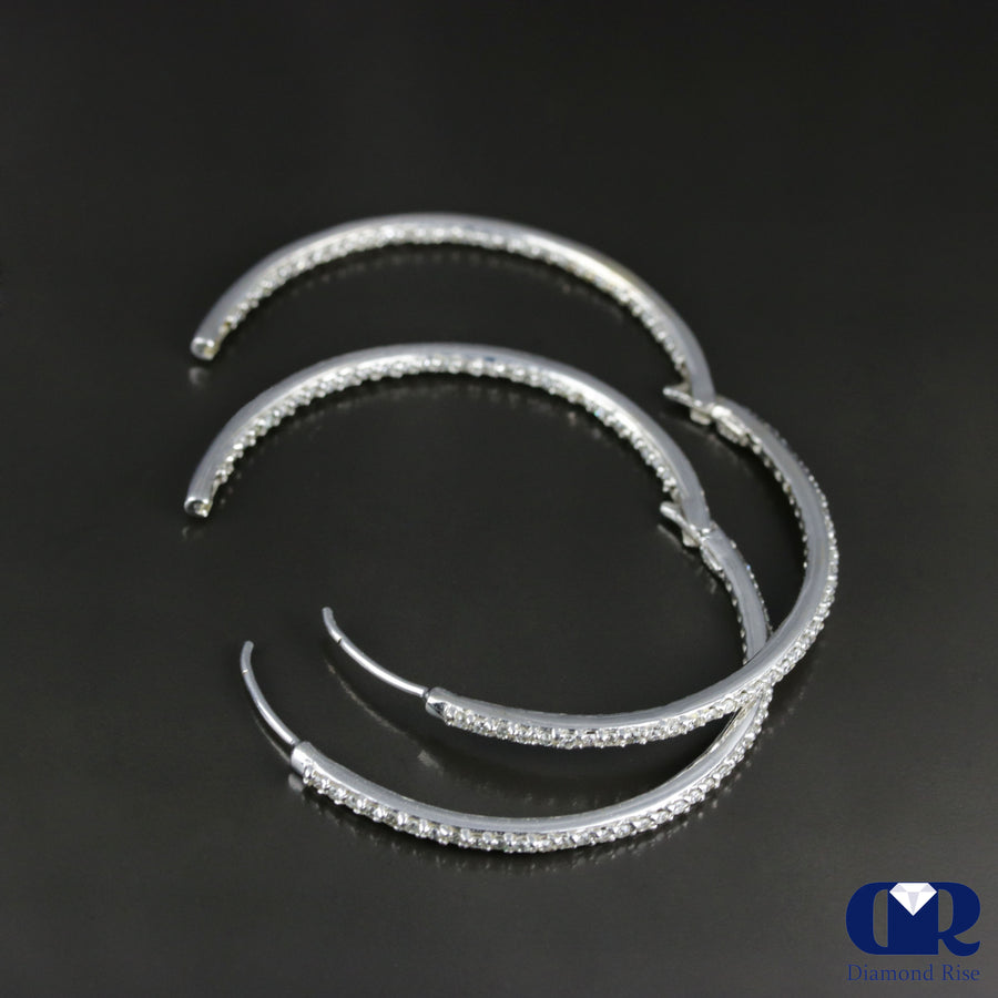 Inside-Outside Diamond Large Hoop Earrings In 14K White Gold - Diamond Rise Jewelry