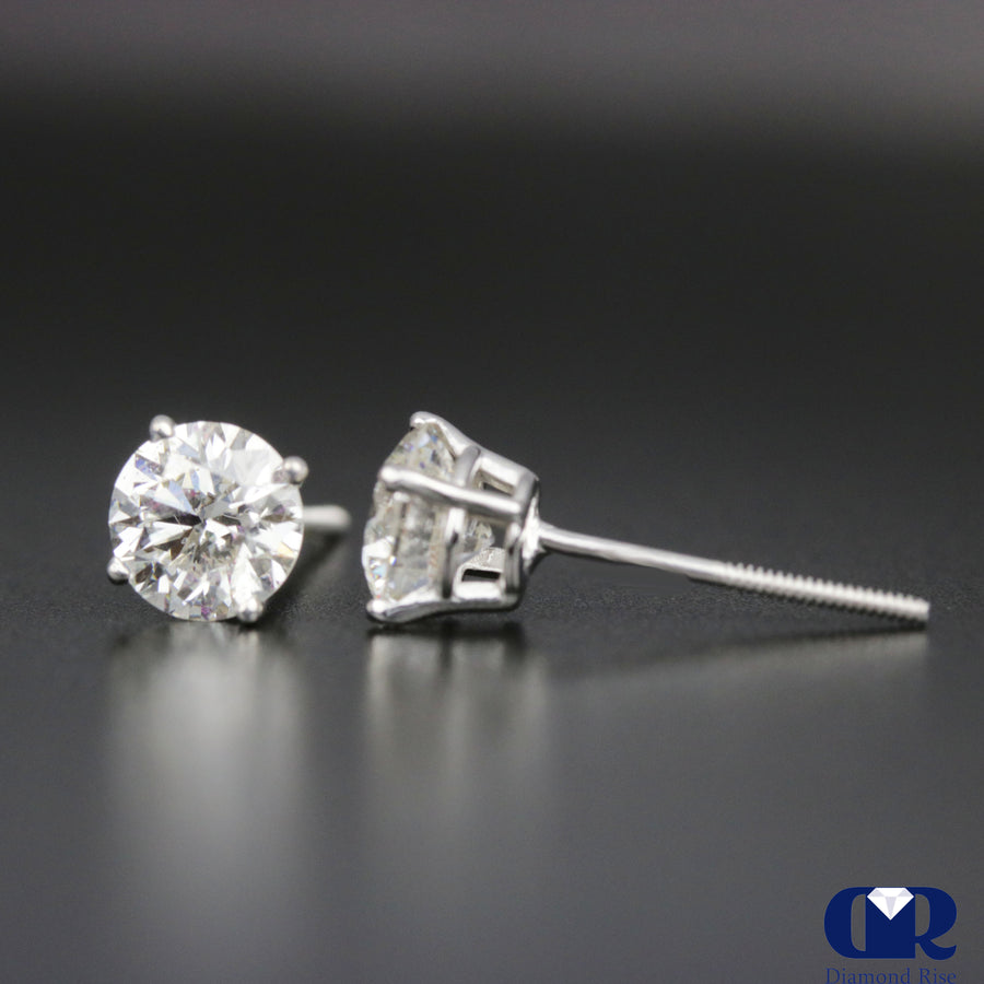 0.52 Carat Round Cut Diamond Stud Earrings In 14K Gold With Screw Back - Diamond Rise Jewelry