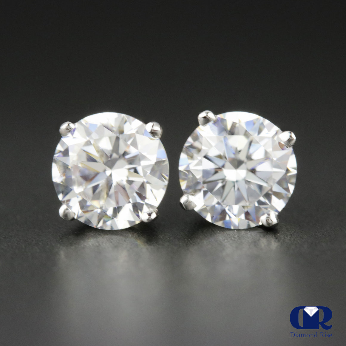 1.00 Ct Round Cut Diamond Stud Earrings In 14K White Gold - Diamond Rise Jewelry