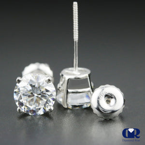 1.50 Carat Round Cut Diamond Stud Earrings 14K Gold With Screw Back - Diamond Rise Jewelry