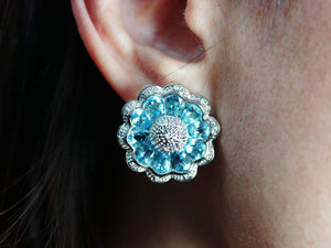 10.92 Ct Natural Blue Topaz & Diamond Earring In 18K Gold With Omega Back - Diamond Rise Jewelry