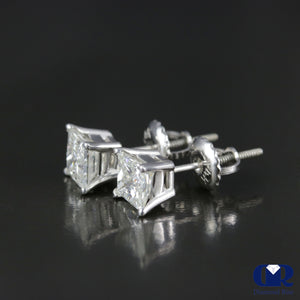 1.27 Carat Princess Cut Diamond Stud Earrings In 14K Gold With Screw Back - Diamond Rise Jewelry