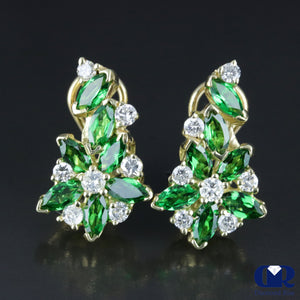 Diamond & Tsavorite Earrings In 14K Yellow Gold With Omega Back - Diamond Rise Jewelry