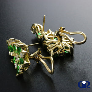 Diamond & Tsavorite Earrings In 14K Yellow Gold With Omega Back - Diamond Rise Jewelry