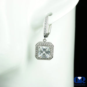Princess Cut Diamond Drop Earrings With Lever back In 14K White Gold - Diamond Rise Jewelry